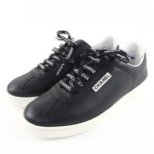 Chanel G34085 Coco Mark Logo String Leather Low Cut Sneakers Black 36 Boxes/stor